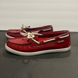 Cole Haan Nantucket Camp Moc Red Patent Boat Shoes, 7